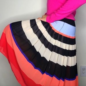 Ann Taylor Multi-colored Striped Pleated Midi-Skirt